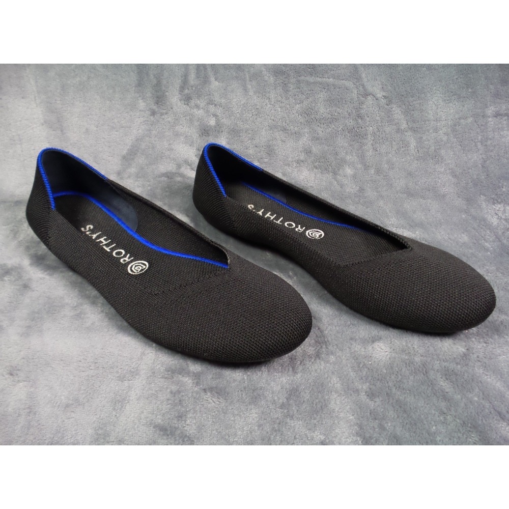 Rothys The Flat Shoes Womens Size 9.5 Black Slip-On Classic Flats Knit Round Toe